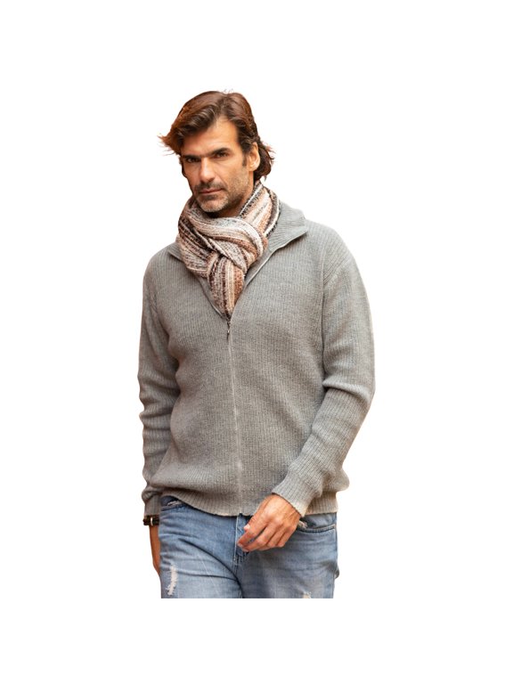 Artisan Handmade Men's Alpaca Cardigan Light Grey Wool Clothing Sweater Solid Peru 'Casual Grey'
