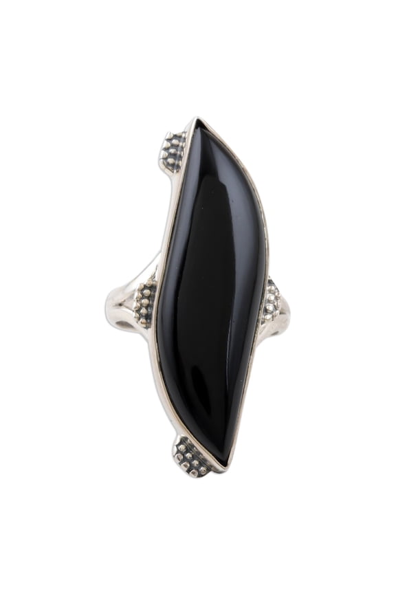Artisan Handmade Onyx Cocktail Ring Artisan Crafted .925 Sterling Silver India Gemstone Birthstone 'Midnight Reverie'
