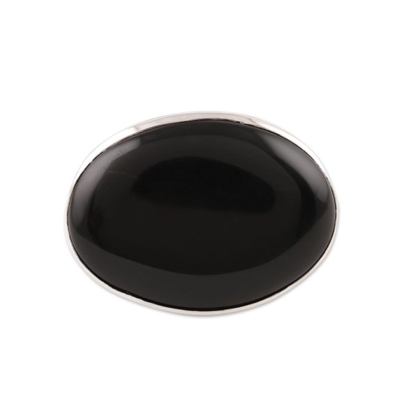 NOVICA Artisan Handmade Onyx Signet Ring Artisan Crafted .925 Sterling Silver Jewelry Single Stone India Birthstone [top 1.2 in L x 0.9 in W] 'Secrets of Night'