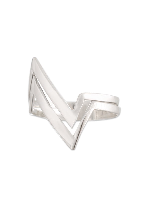 Artisan Handmade Sterling .925 Sterling Silver Band Ring High Polished Geometric from Peru Modern Nature 'Thunder Marvel'