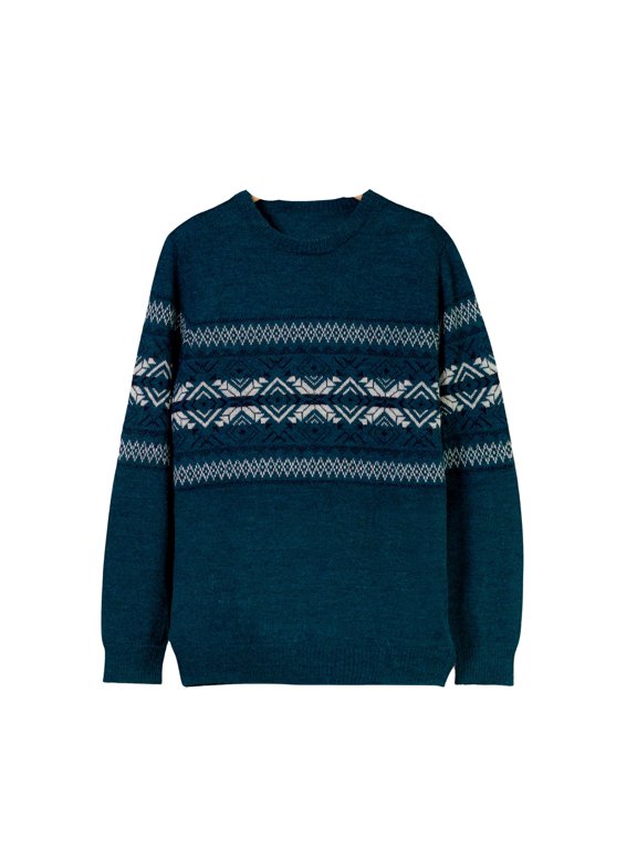 Artisan Handmade 100% Alpaca Men's Sweater Knit Teal From In Peru Wool Clothing Ivory Pullovers Patterned Geometric ' Andean Teal Sky'