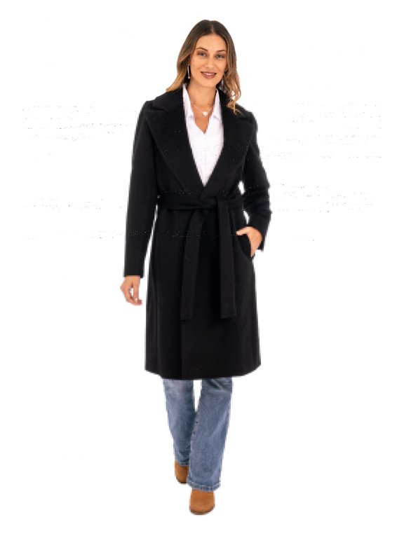 Artisan Handmade Baby Alpaca Blend Long Coat Black Wrap Wool Clothing Jacket Solid Peru ' Classically Chic in Black'