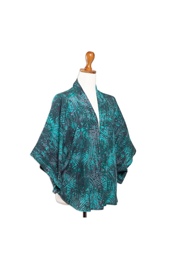 Batik rayon kimono jacket, 'Emerald Ocean'