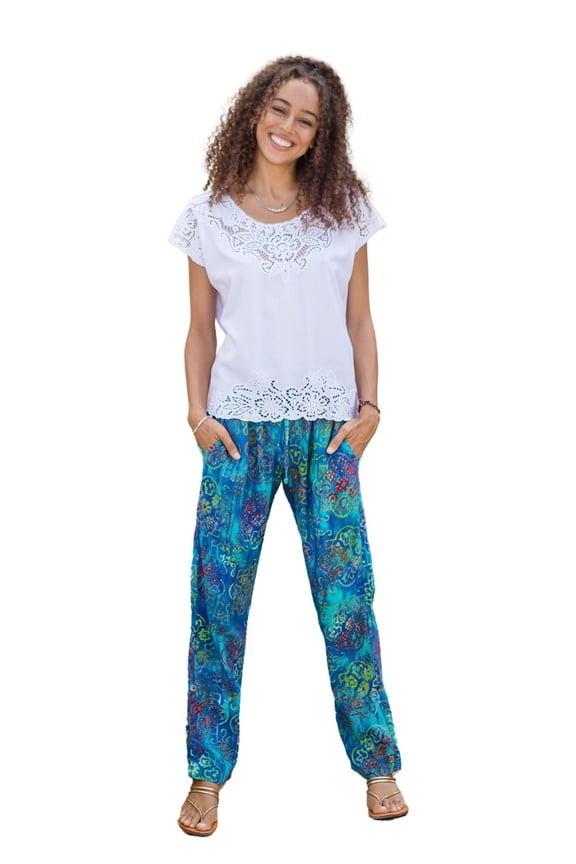 Batik rayon pants, 'New Mandala'