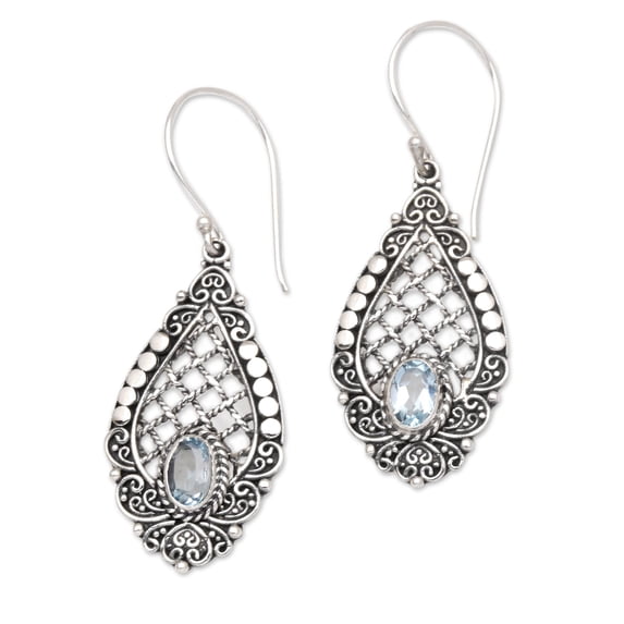NOVICA Blue topaz dangle earrings, 'Lattice to Heaven'