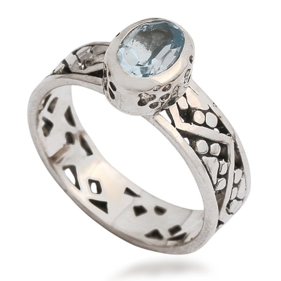 NOVICA Artisan Handmade .925 Sterling Silver Blue Topaz Single Stone Ring from Bali Indonesia Animal Themed Birthstone Catdog 'Paws for A Cause'