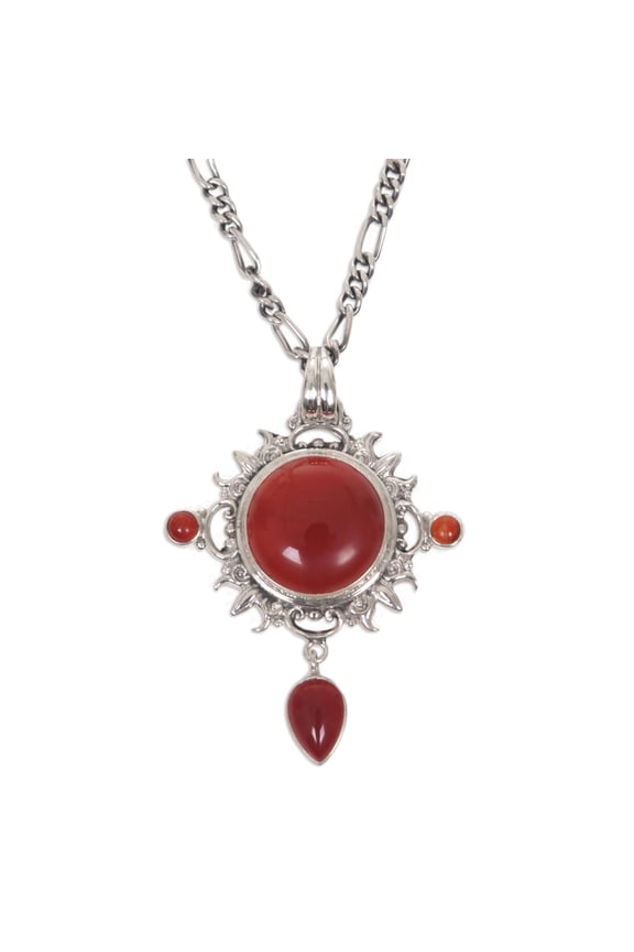 Carnelian pendant necklace, 'Radiant Sun'
