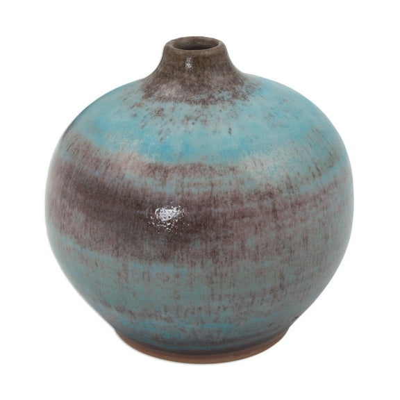 NOVICA Artisan Handmade Ceramic Bud Vase by Medium Blue Thailand Modern [3.7in H x 3.9in Diam.] 'Turquoise Realm' (Medium)