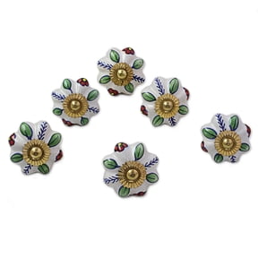 NOVICA Ceramic cabinet knobs, 'Garden Glamour' (set of 6)