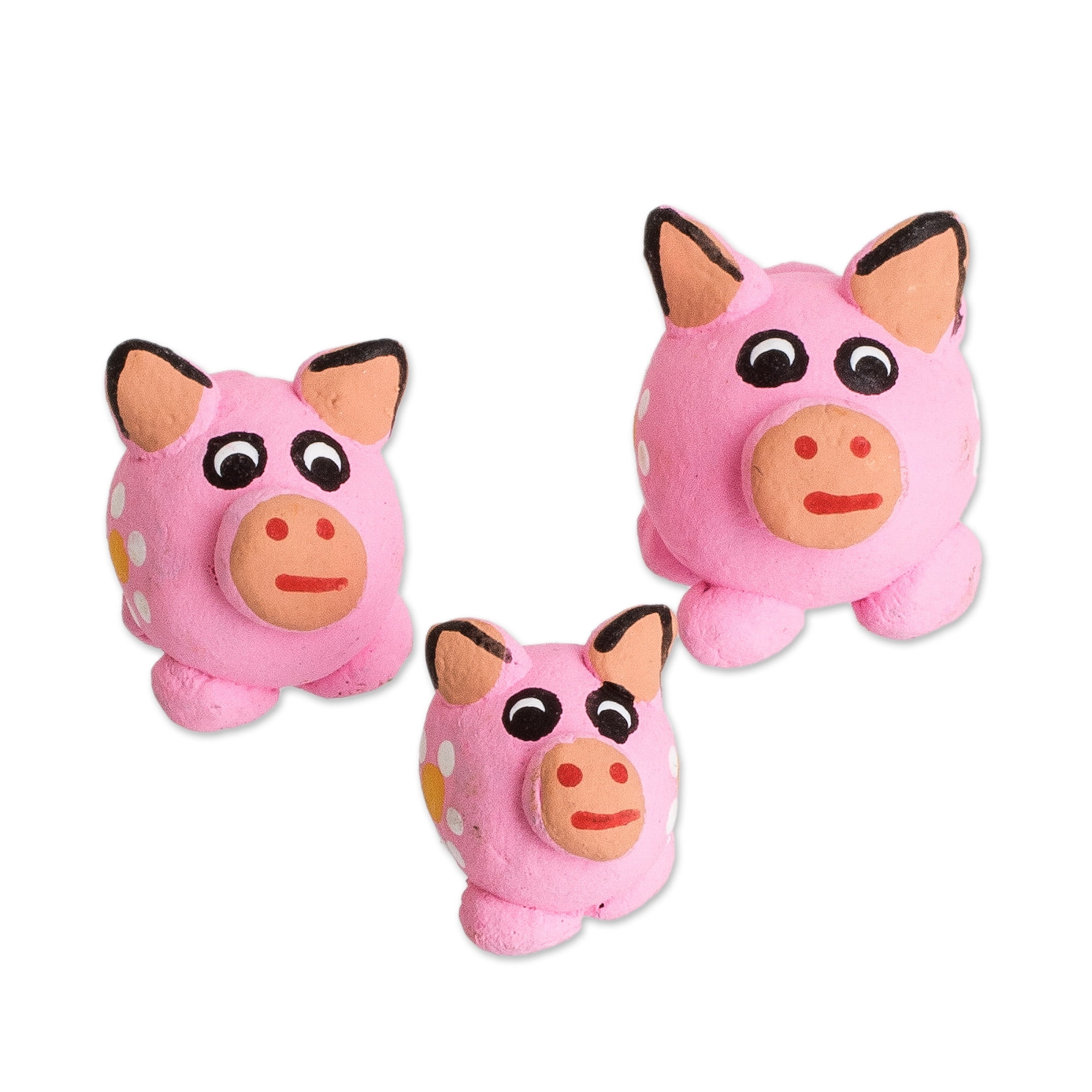 Handcrafted Pink Ceramic Pig Figurines Set of 3