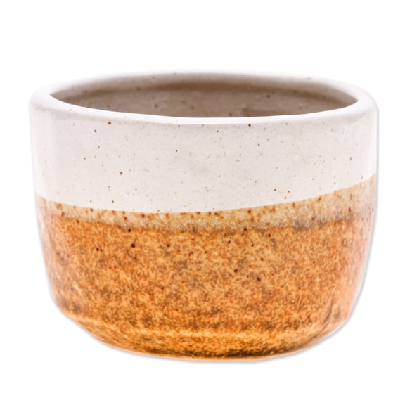 NOVICA Handcrafted Ceramic Flower Pot with Brown Tones Thailand Outdoor Living Garden Decor [2.7in H x 3.7in Diam.] 'Brown Bud'
