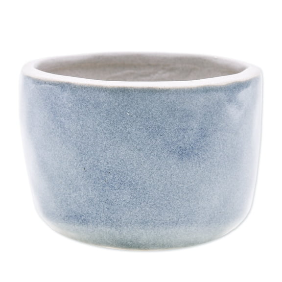 NOVICA Handmade Ceramic Flower Pot with Polished Grey Surface Thailand Outdoor Living Garden Decor Painted [2.8in H x 3.7in Diam.] 'Grey Bud'