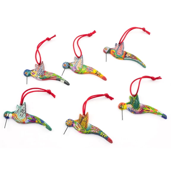 NOVICA Ceramic ornaments, 'Hummingbird Squadron' (set of 6)