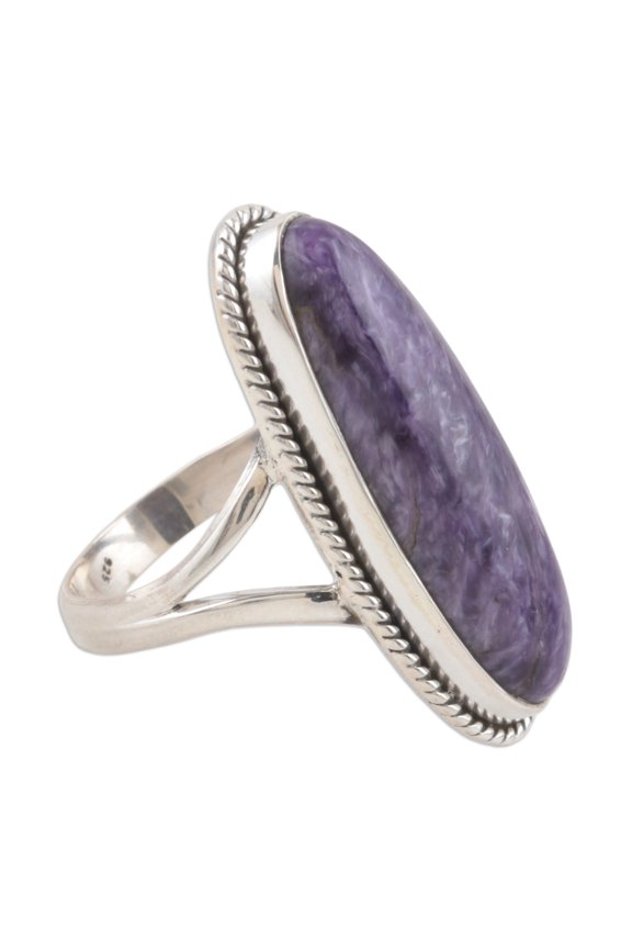 Charoite Cocktail Ring, 'Storm Cloud'