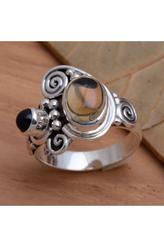 Citrine and amethyst solitaire ring, 'Sunshine'