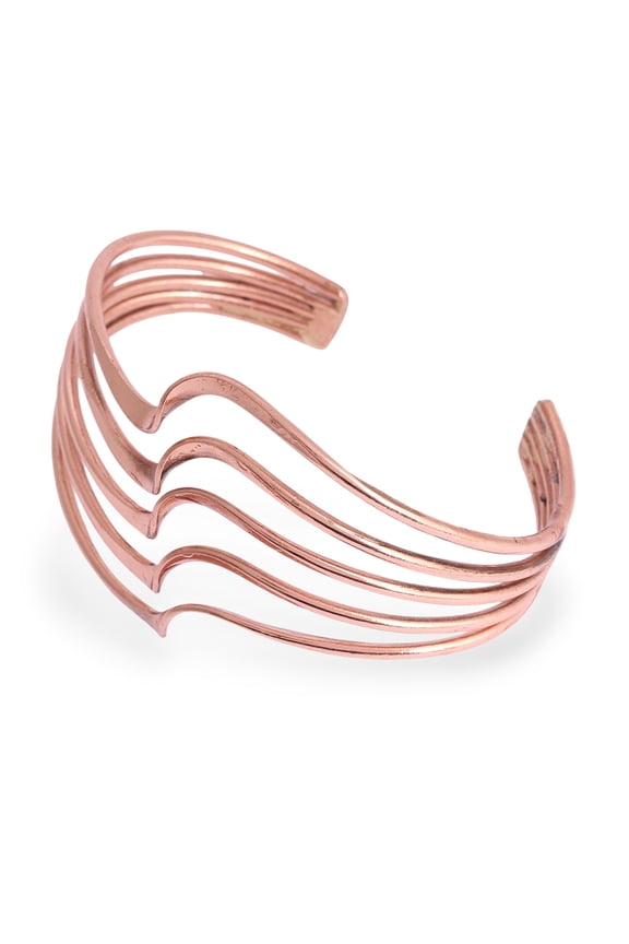 Artisan Handcrafted Copper Cuff Bracelet Modern from Mexico Recycled [5.5 in L (end to End) x 0.8 in W] ' Brilliant Waves'