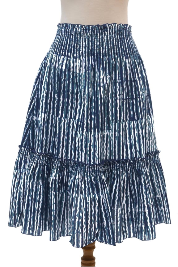 Cotton batik skirt, 'Ocean Wave'