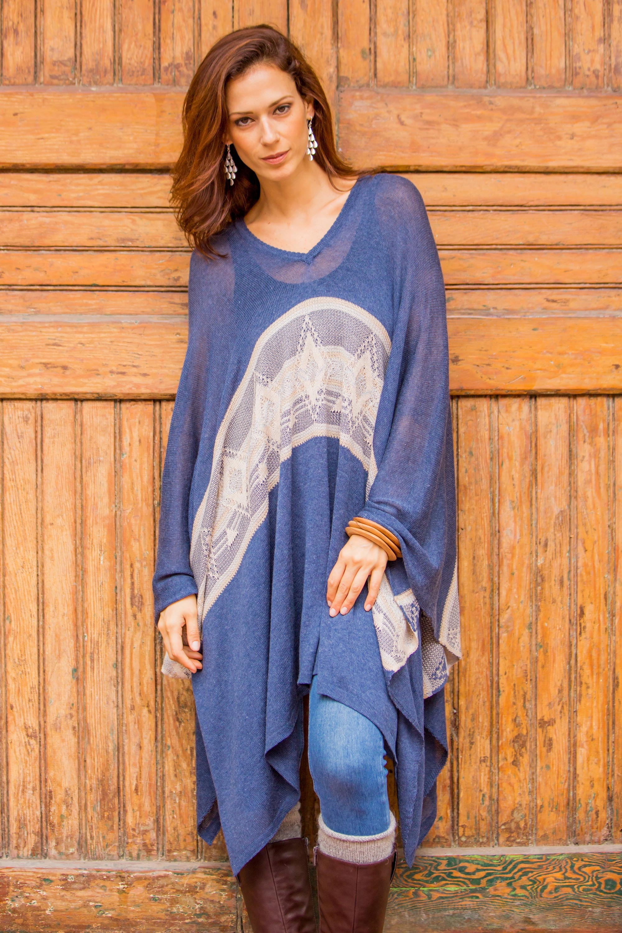 NOVICA Handmade Cotton Blend Bohemian Sweater From Peru - 'Mountain Breeze', Batwing Sleeves - View #8