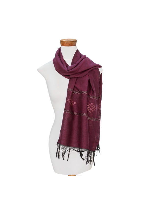 Artisan Handwoven Cotton Blend Scarf Purple with Diamond Motif Accessories Scarves Wrap Patterned Guatemala Geometric ' Diamond Diva in Purple'