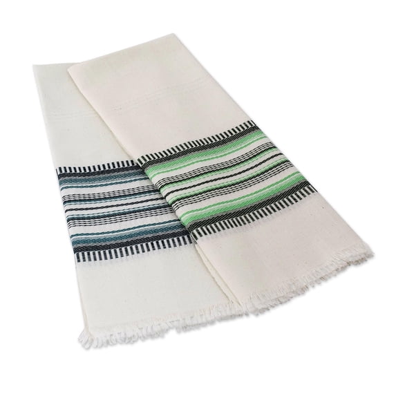 NOVICA Cotton dish towels, 'Forest Colors' (pair)