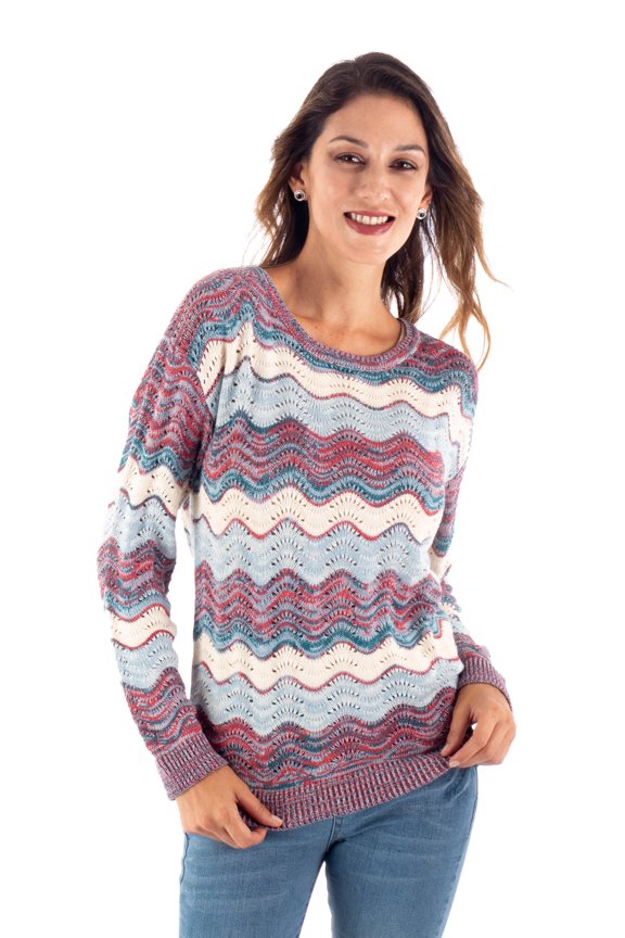 Cotton pullover sweater, 'Color Waves'
