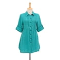 thumbnail image 1 of NOVICA Artisan Handmade Cotton Shirt Buttonup Gauze from Thailand Clothing Top Green Blouses ' Sea Green Pintucks', 1 of 7