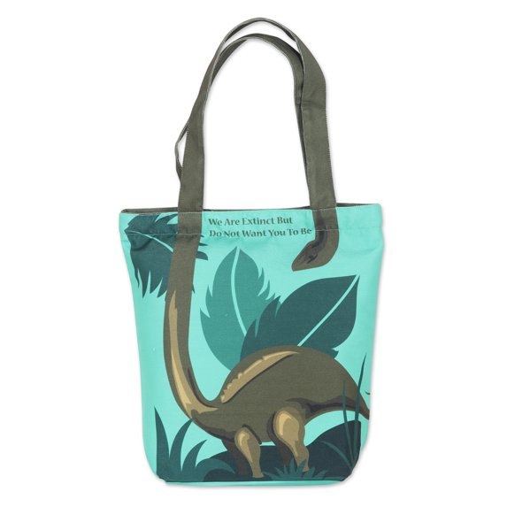 NOVICA Cotton tote bag, 'Dinosaur's Message'