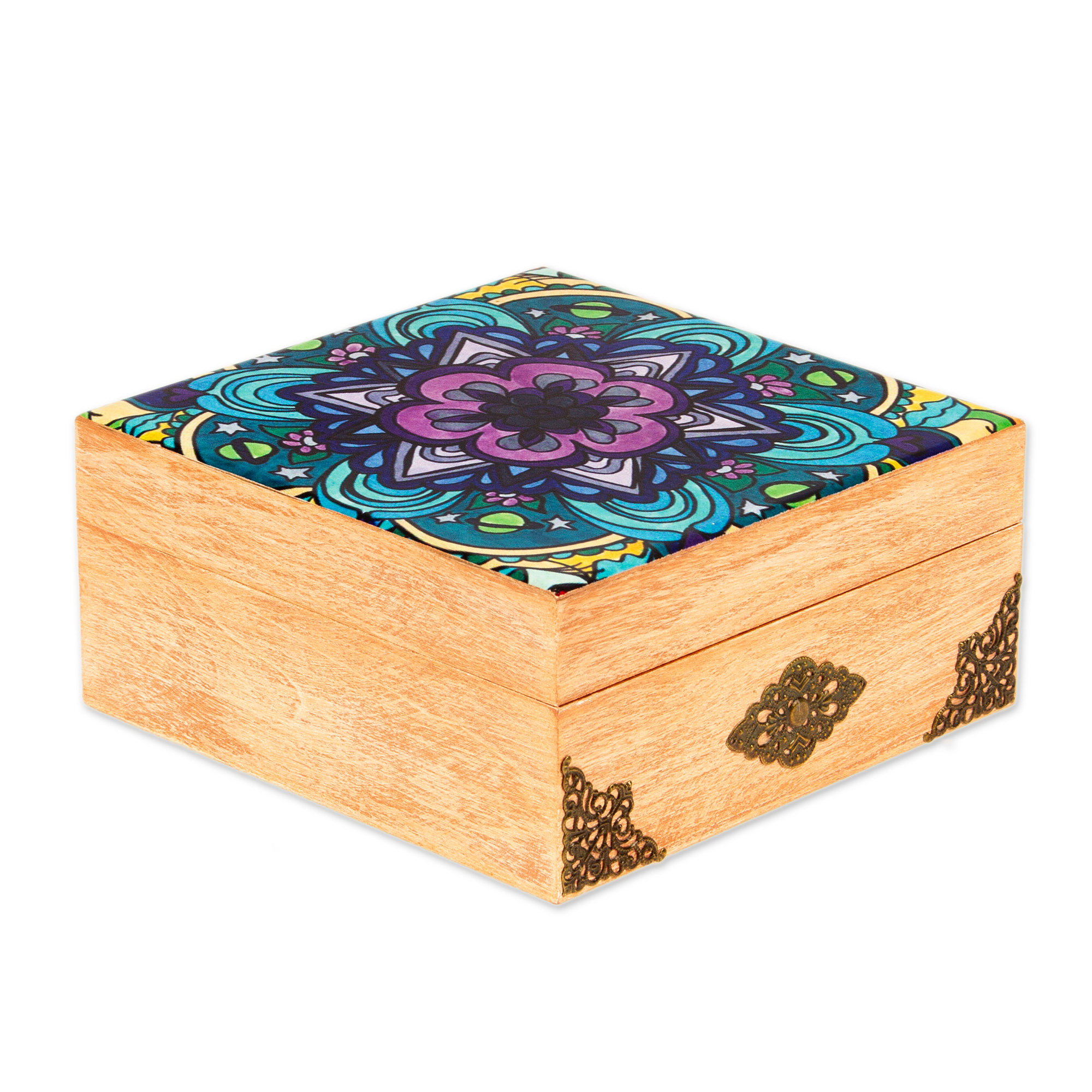 NOVICA Decoupage wood decorative box, 'Cosmic Mandala'