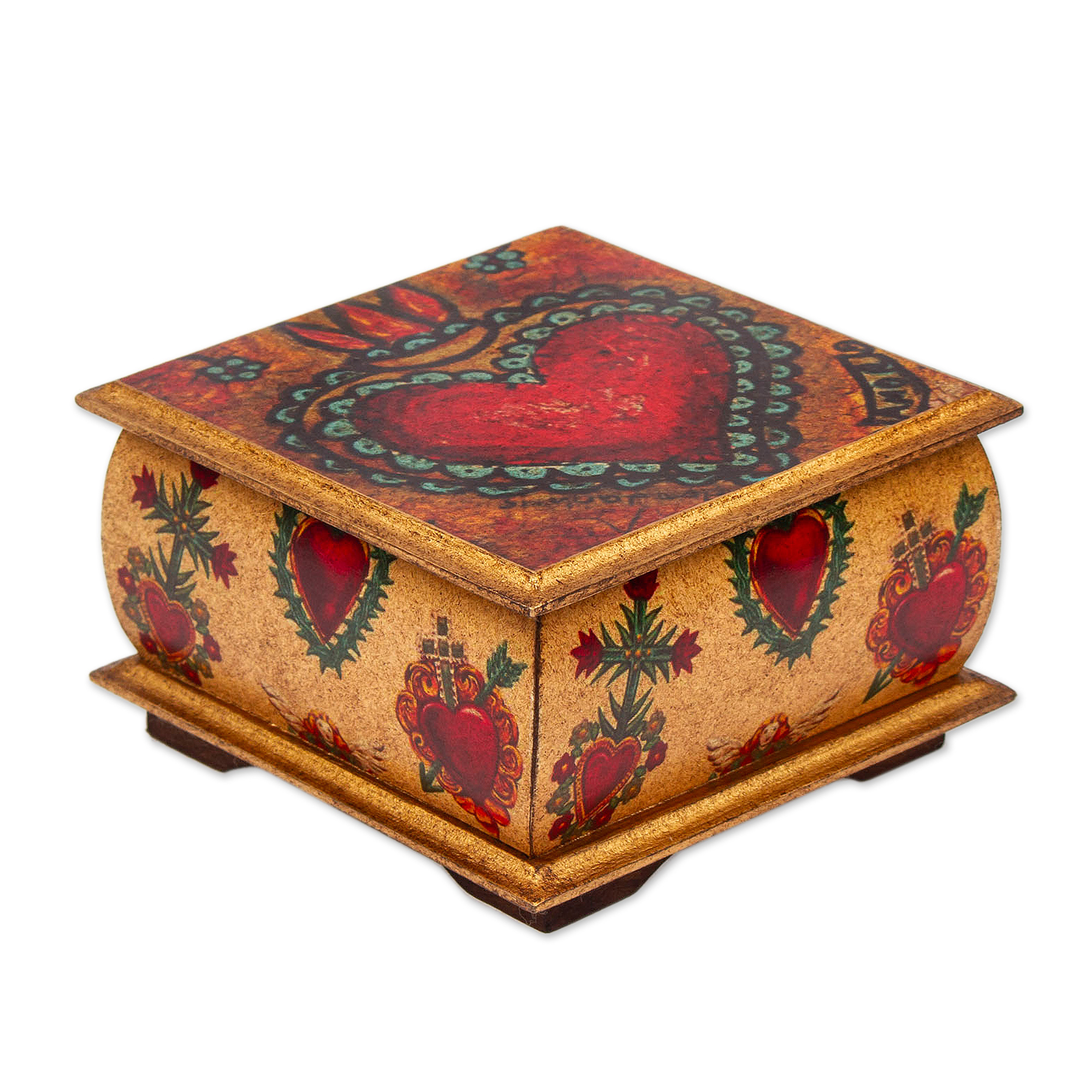 NOVICA Decoupage wood decorative box, 'Tonala Sacred Heart'