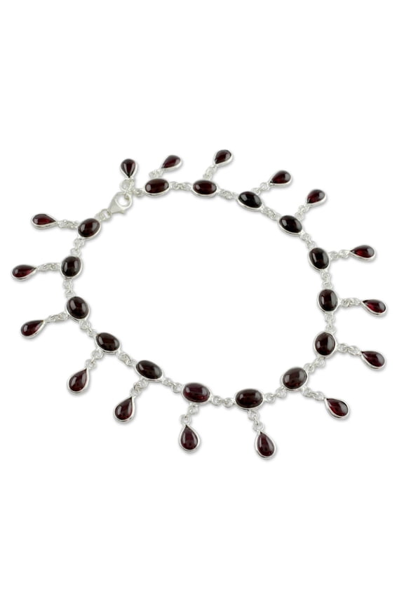 Artisan Handmade Garnet Anklet Fair Trade Sterling Silver Indian Jewelry Red Link Bollywood Birthstone [10.25 in L x 0.9 in W] ' Scarlet'