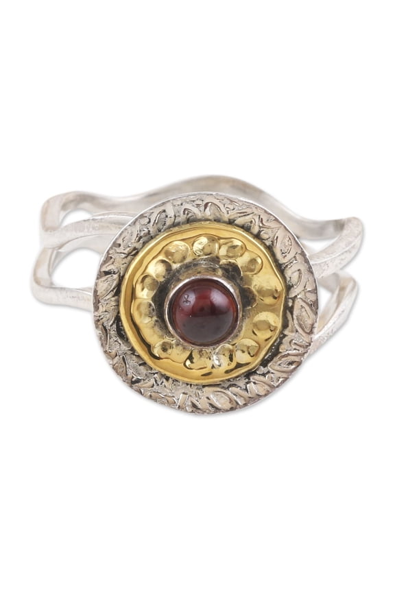 Artisan Handmade Garnet Cocktail Ring Floral .925 Sterling Silver Brass with Single Stone Bangladesh Gemstone Birthstone 'Perseverant Spring'