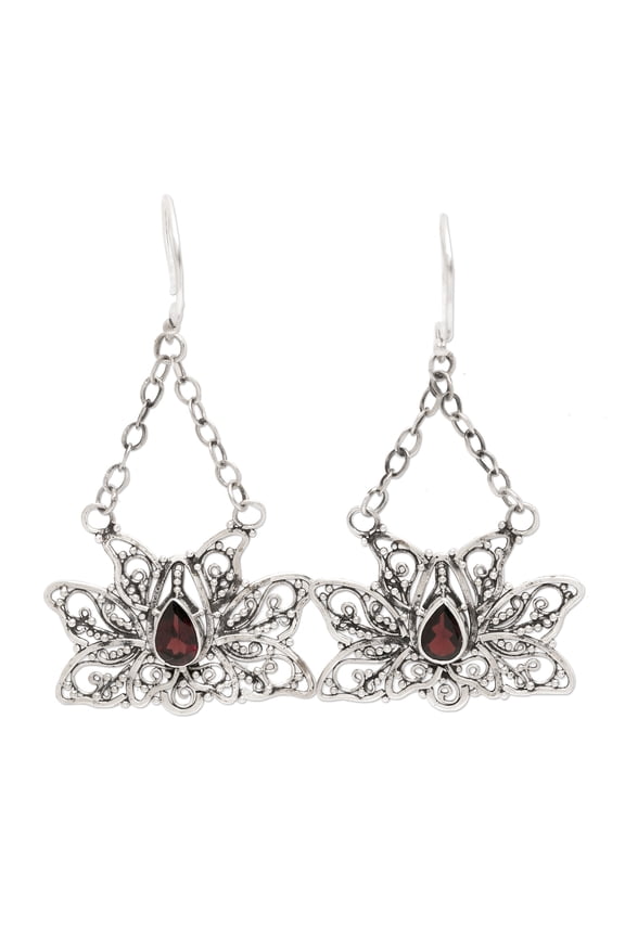 Garnet dangle earrings, 'Treasured Lotus'