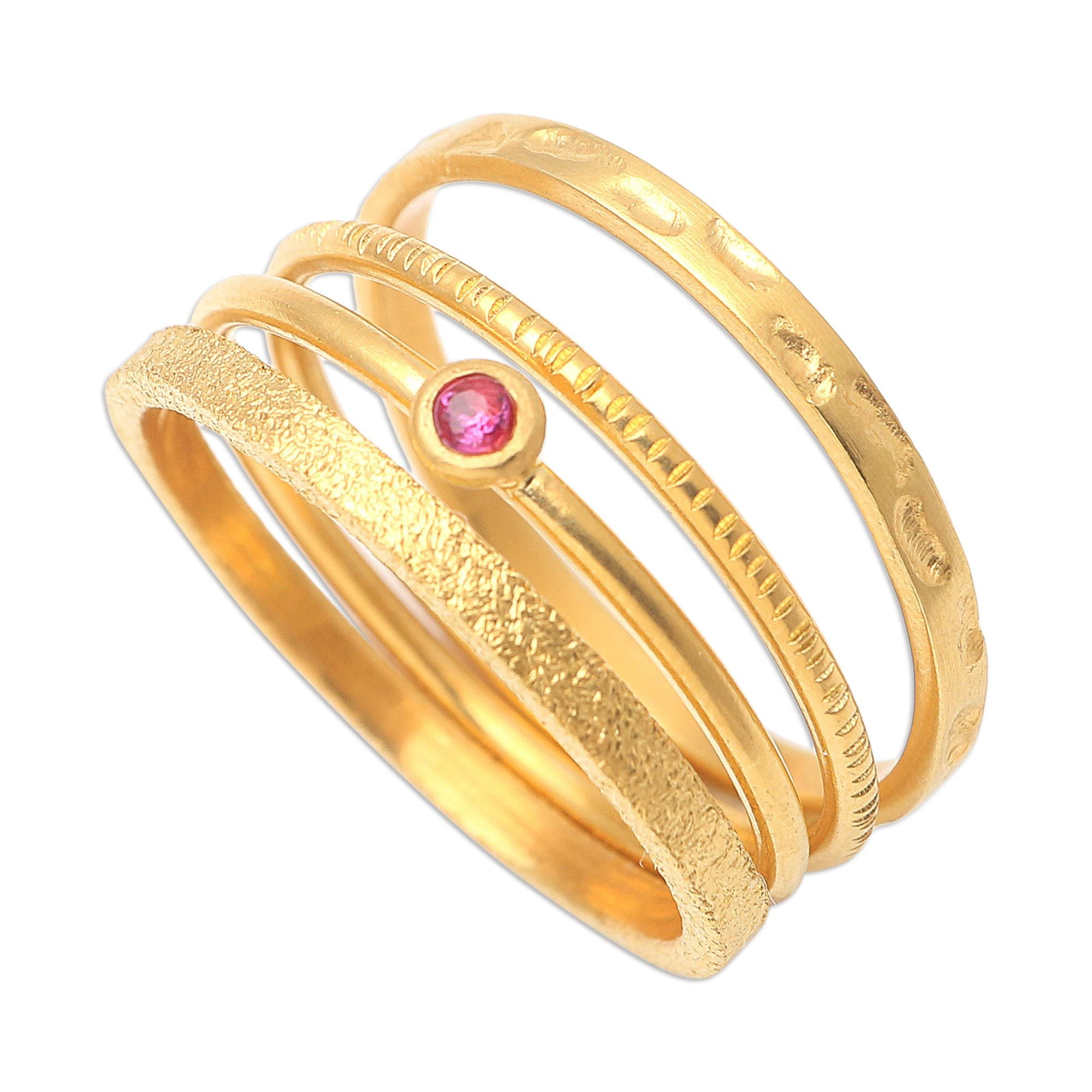 Stackable Slip Rings NOVICA Gold-plated cubic zirconia stacking rings, 'Pink Slip in Gold ...