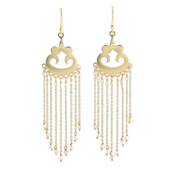 NOVICA Gold plated cultured pearl waterfall earrings, 'Glowing Rain'