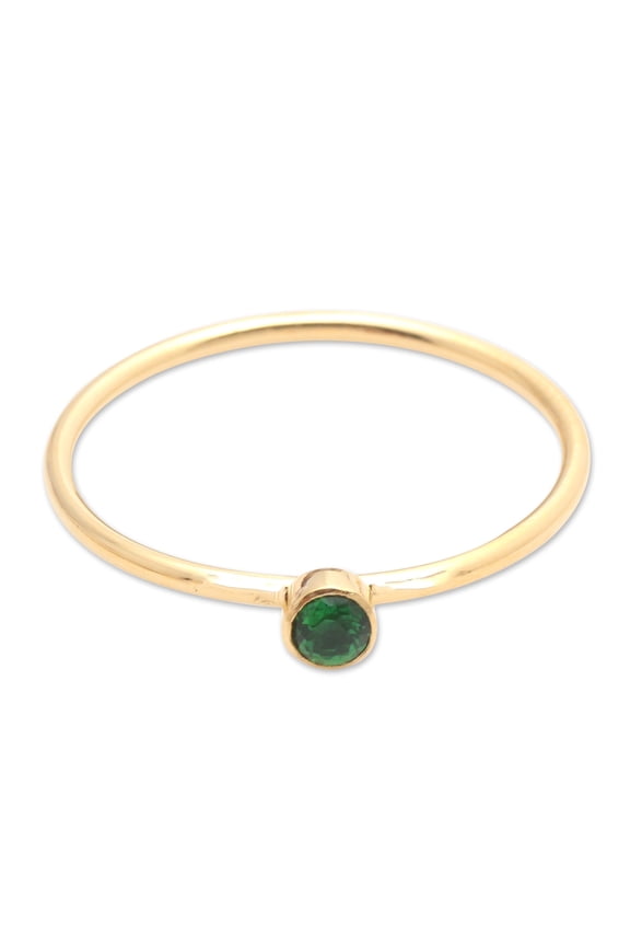 Artisan Handmade .925 Sterling Silver 18k Gold Plated Green Quartz Solitaire Ring Single Stone Indonesia Gemstone Birthstone 'Subtly Sweet'