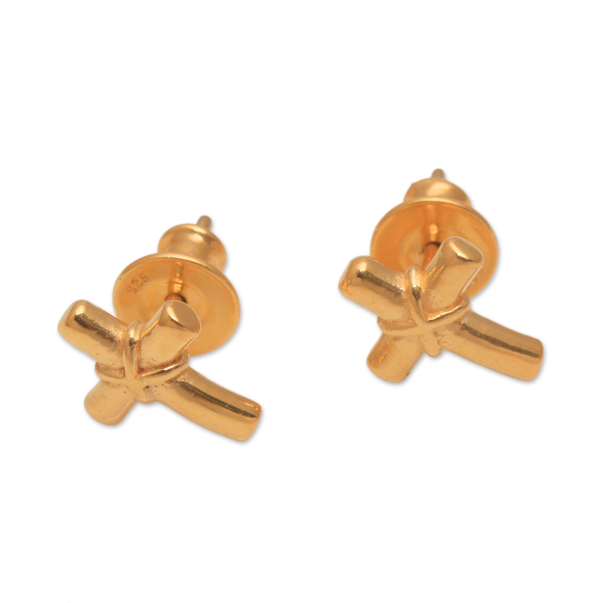 NOVICA Gold plated stud earrings, 'Regal Cross'