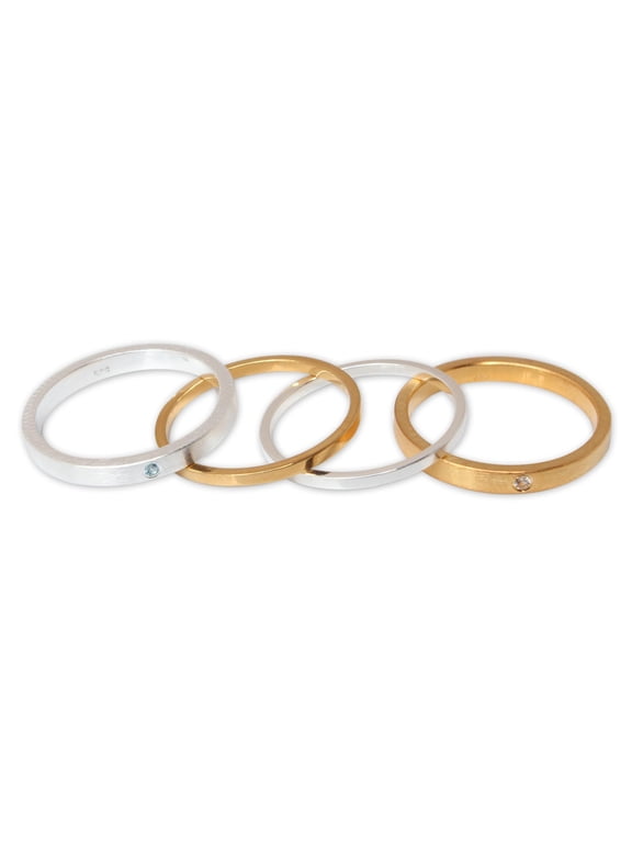 Gold vermeil gemstone stacking rings, 'Thai Spark' (set of 4)