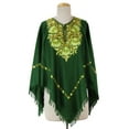 thumbnail image 1 of NOVICA Artisan Handmade Wool Poncho Kashmiri Chain Stitch Floral Embroidery Green Clothing Embroidered India ' Kashmiri Forest', 1 of 5
