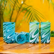 NOVICA Hand Blown Highball, Whirling Aquamarine' (Set of 6) Glass Ware, Large, Blue, 6 Count,13 ounces