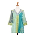 thumbnail image 1 of NOVICA Hand-stamped batik rayon blouse, 'Pale Green Tea', 1 of 8