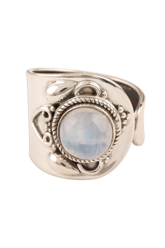 Handmade Chalcedony Cocktail Ring Aqua .925 Sterling Silver Single Stone India Gemstone 'Rajasthan Realm' - 9