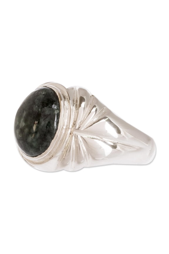 Handmade Men's Jade Ring for .925 Sterling Silver Cocktail Single Stone Guatemala Gemstone 'Truth and Life in Light Green' - 12