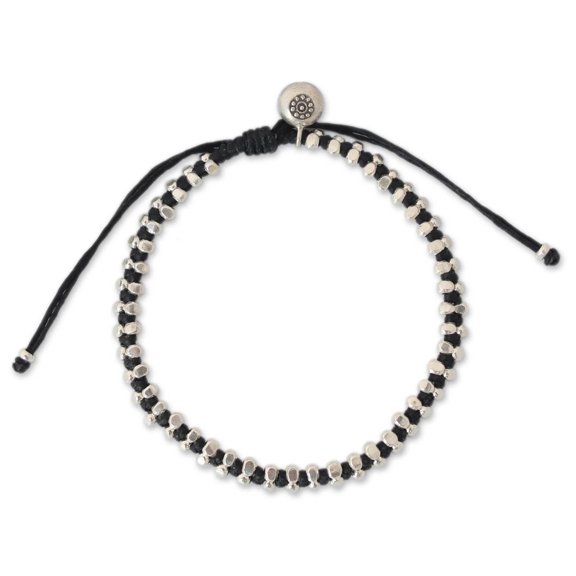NOVICA Handmade Silver Beaded Bracelet Fine Braided Thailand 'Hill Tribe Elite'
