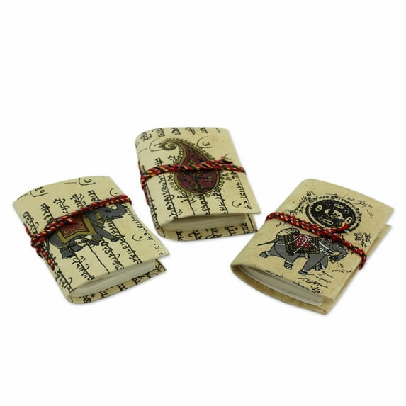 NOVICA Handmade paper mini journals, 'Jaipur Verses' (set of 3)