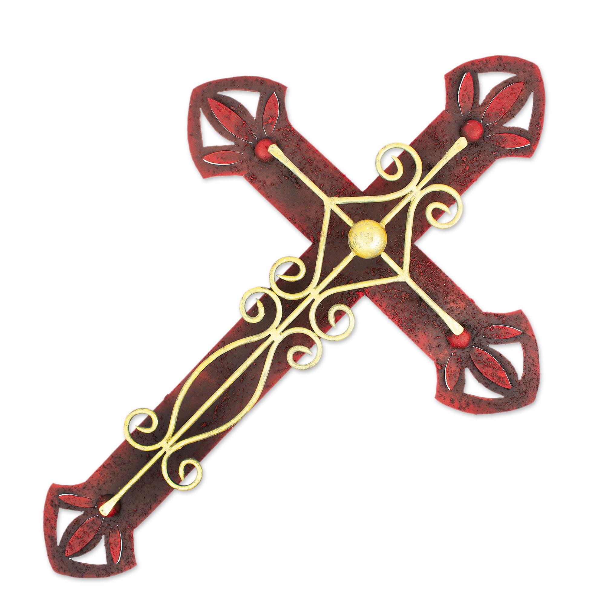 Handcrafted Red and Gold Iron Cross Wall Sculpture