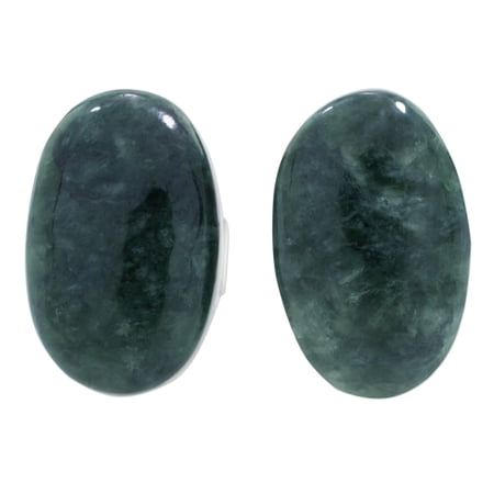 NOVICA Jade button earrings, 'Oval Simplicity in Dark Green'