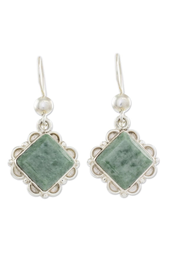 Jade dangle earrings, 'Light Green Floral Diamond'