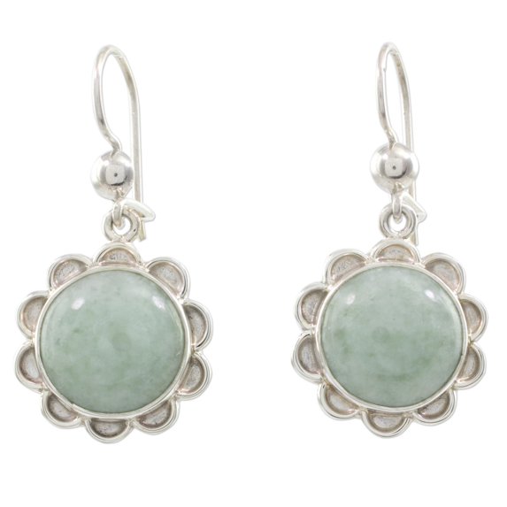 NOVICA Jade flower earrings, 'Solar Apple Flower'