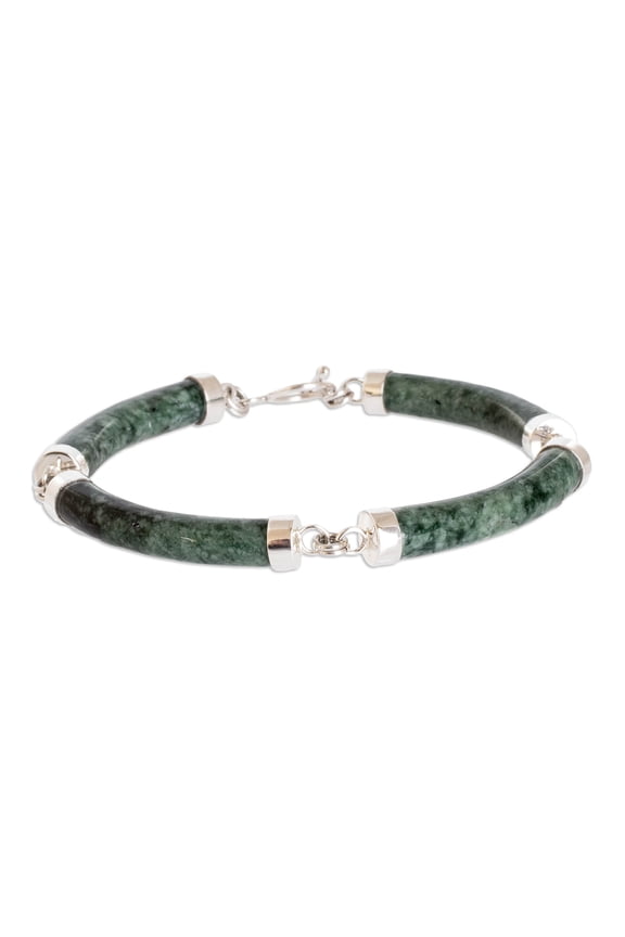 Artisan Handmade Jade Link Bracelet Artisan Crafted Green Sterling Silver Guatemala [7.5 in L x 0.2 in W] ' Natural Connection'