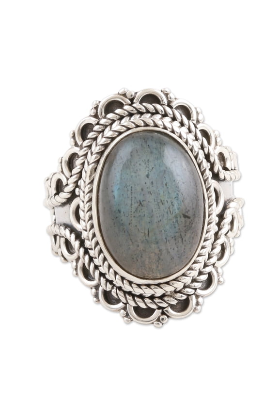 Artisan Handmade Labradorite Cocktail Ring .925 Sterling Silver India Gemstone 'Unknown Mystery'